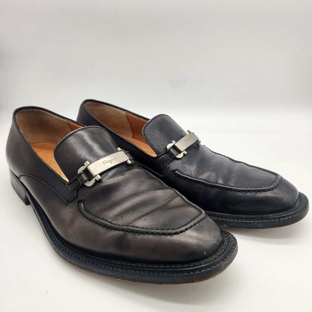 Made in Italy Salvatore Ferragamo Mens Black Leather Loafers Size 7D